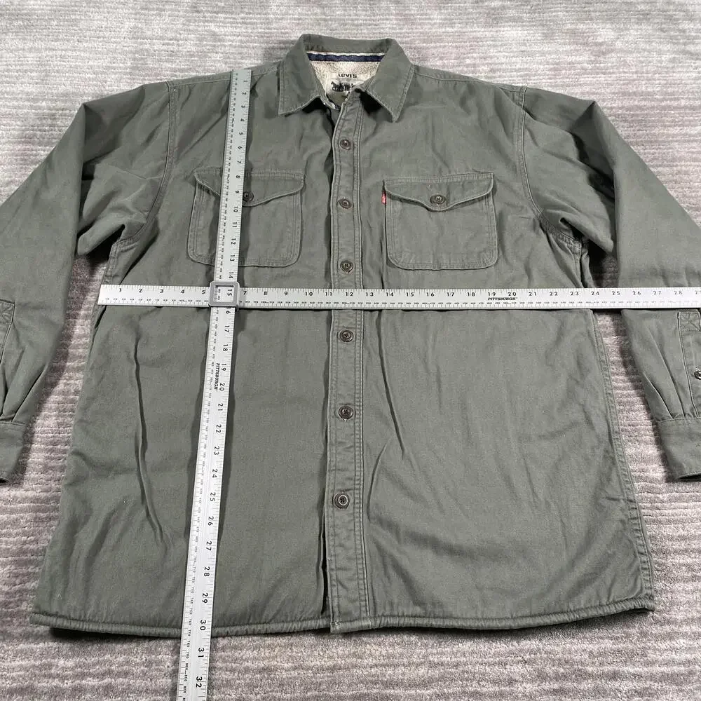 Levi's Jacket Mens Large Green Canvas Sherpa Lined Button Front Outdoor Shacket